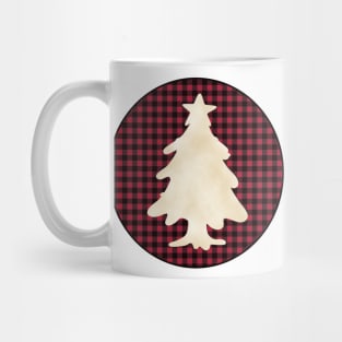 Christmas tree silhouette over a black and red tile pattern Mug